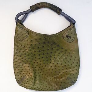 Nuti Ostrich Leather Green Classy Tote Shoulder Bag Struzzo Burro